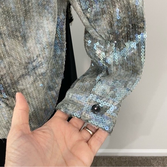 NWT Anthropologie Pilcro Sequin Embellished Tie Dye Button Down Shirt Blouse XS - Picture 11 of 16